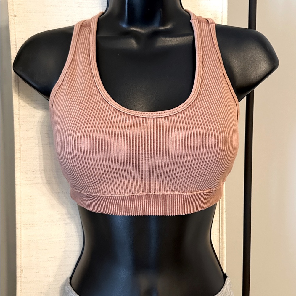Forever 21 Ribbed Mauve Pink Racerback Padded Stretch Sports Bra M